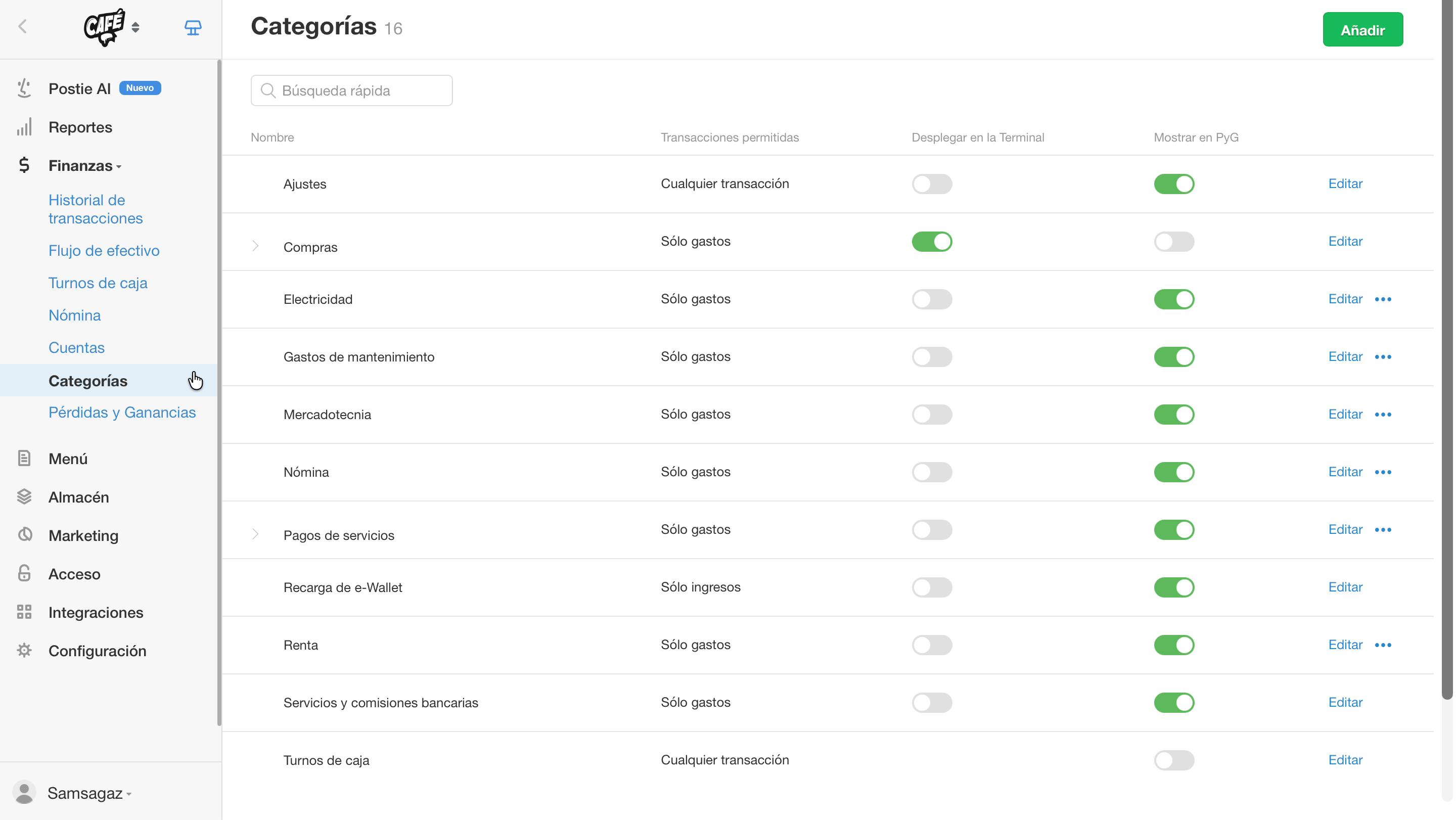 Cómo editar una categoría de transacciones