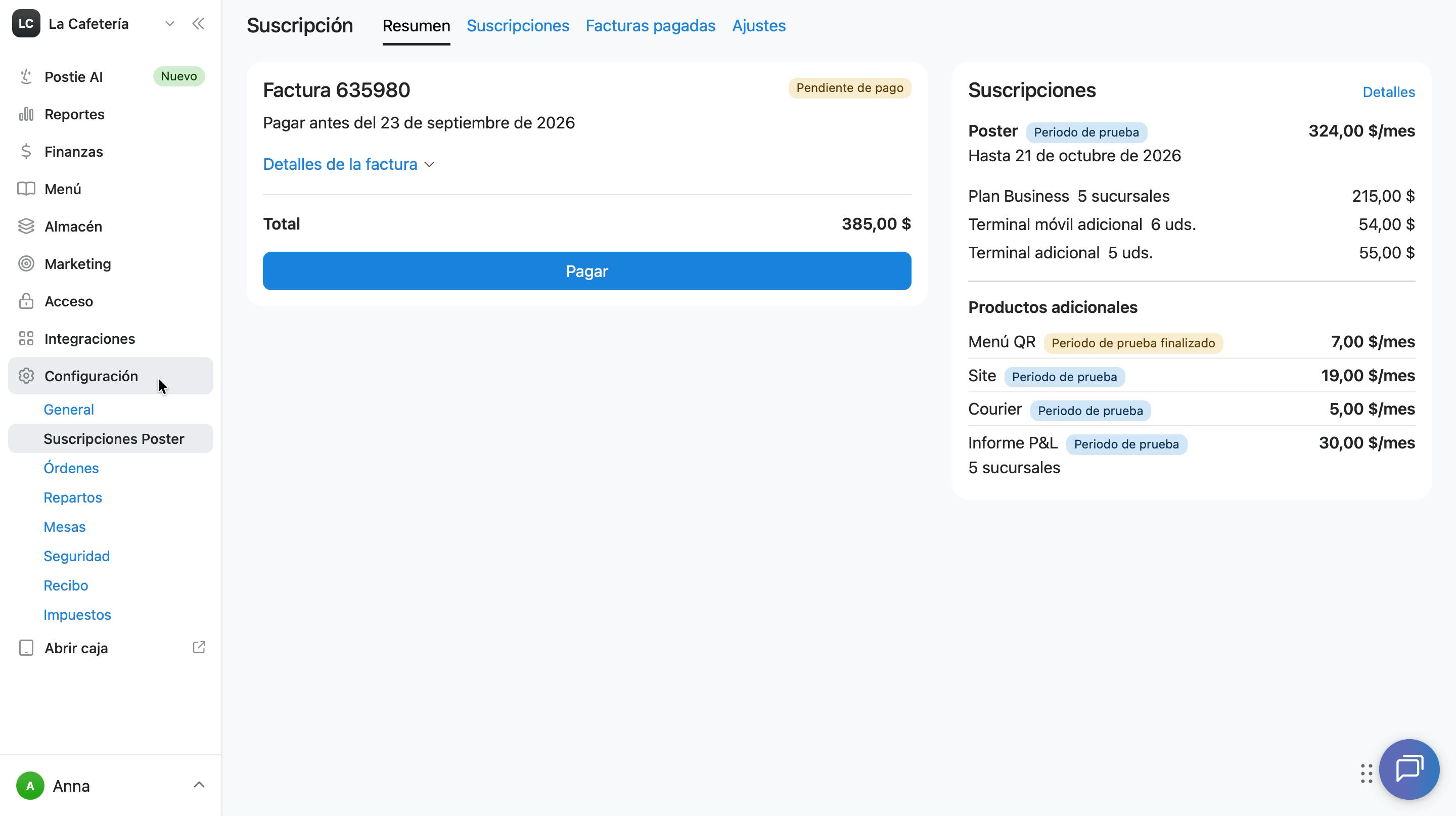 Cómo pagar la suscripción de Poster en línea con tarjeta bancaria