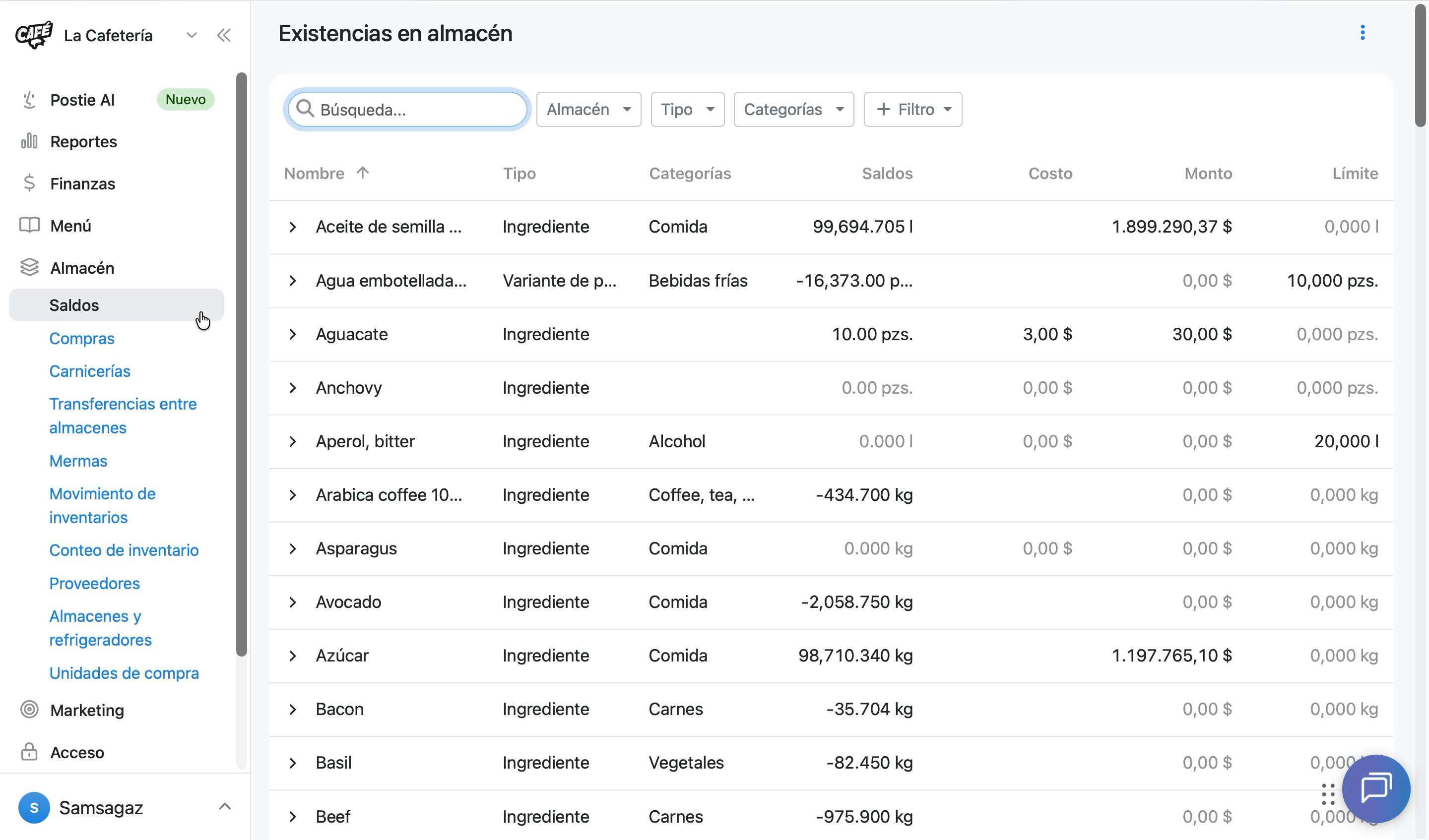 Haz clic en > junto al nombre del producto para ver-