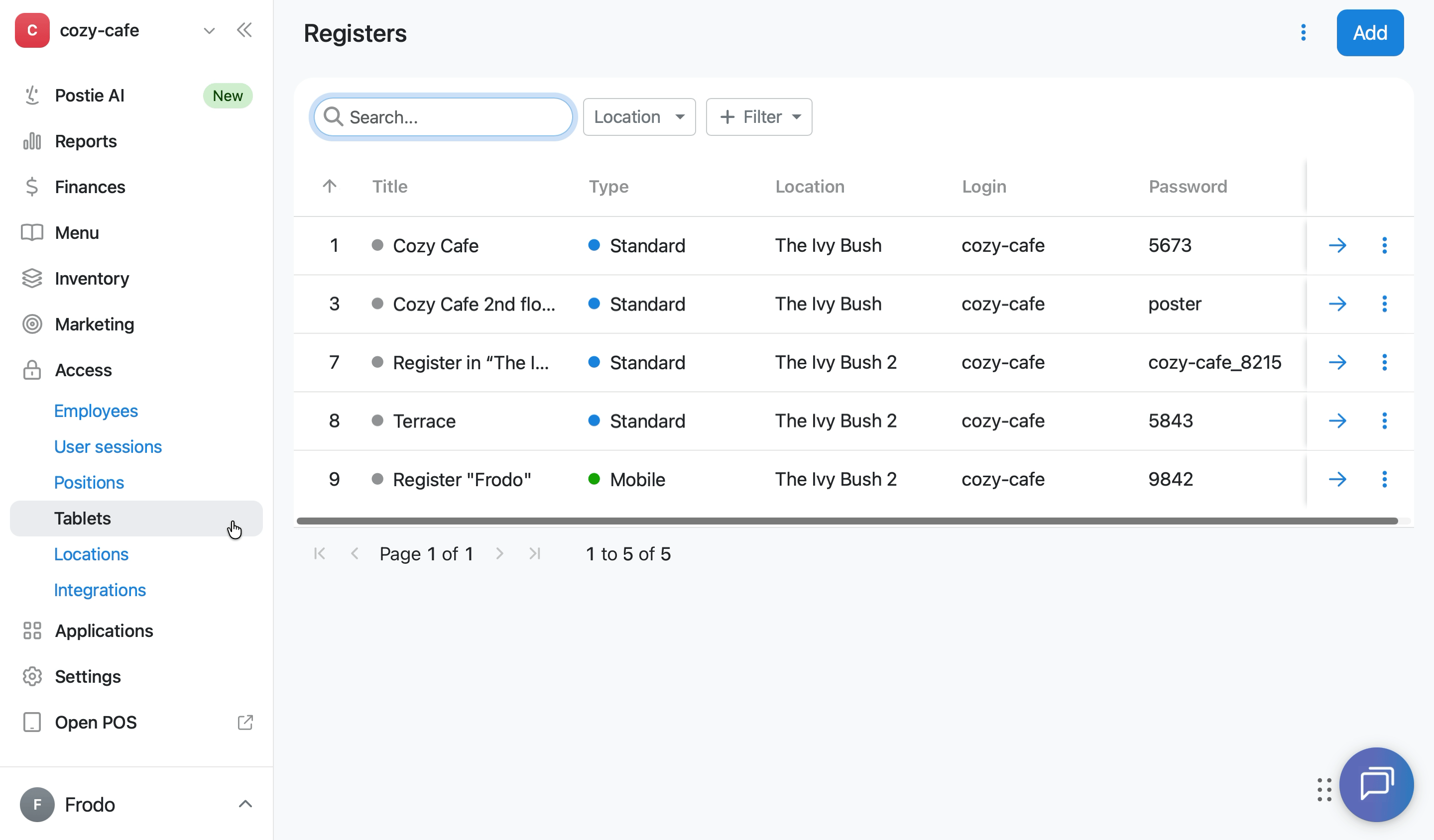 How to change the name or password of a mobile register