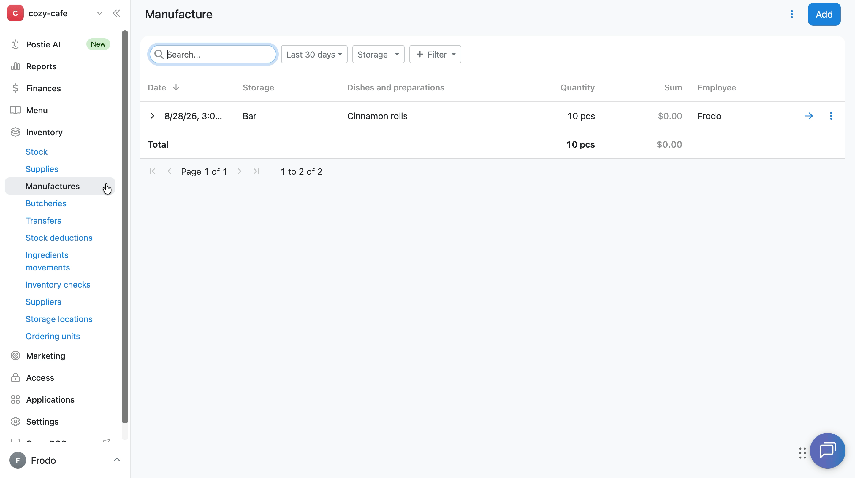 How to configure the manufacture table columns
