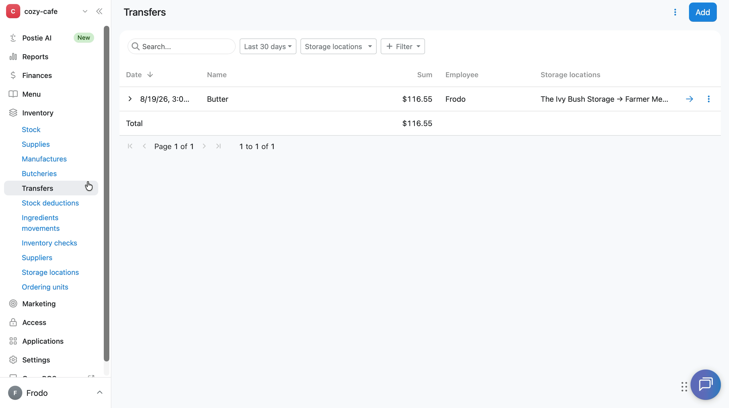 How to edit a transfer between storage locations
