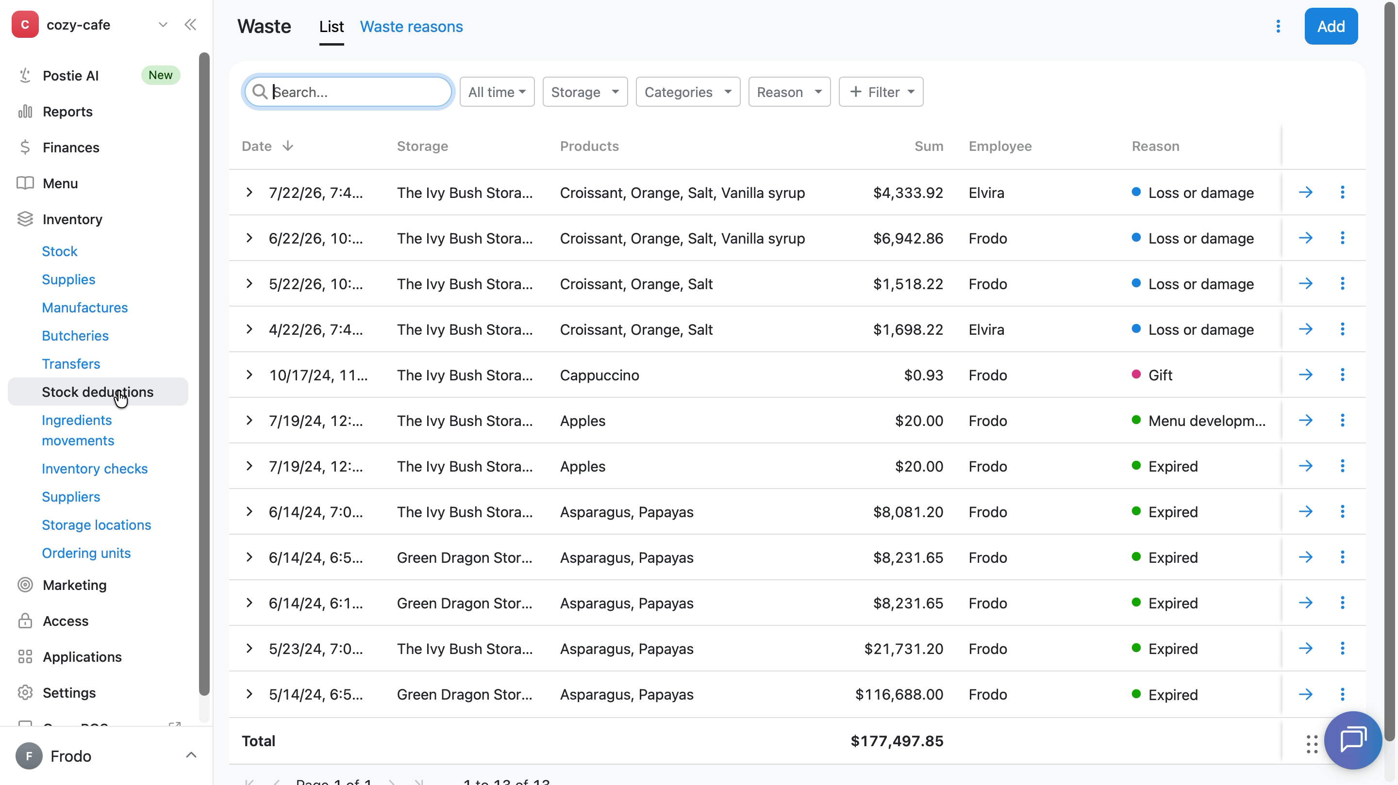 How to export the general list of stock deductions