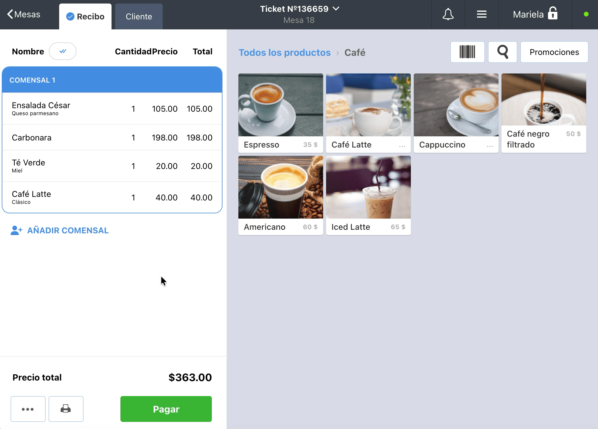 Para dividir la orden entre clientes-